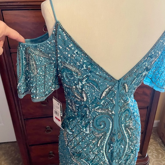 Aidan Mattox Cold Shoulder Beaded Dress 4 - Picture 6 of 10